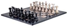 Luxury Marina Pink and Jet Black Marble European Style Chess Set with Faux Leather Storage Box – Handcrafted Stone Chess Pieces – Elegant Home Decor and Gift Set
