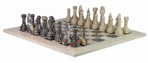 Premium Michelangelo and Verona Marble Rustic Chess Set | Handcrafted Natural Stone Chess Board | Luxury Decorative Game for Office & Home | 16-Inch