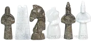 Handcrafted Oceanic and White Marble Royal Bishop Series Chess Pieces Set – Luxury Natural Stone Chessmen for Collectors and Giftsural Stone Chess Pieces