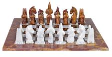 Royal Bishop Series Luxury Chess Set – Handcrafted Red Onyx & White Marble Stone Board Game – Faux Leather Storage Box
