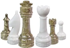 Handcrafted Fossil Coral and White Marble Chess Pieces Set – Luxury Stone Chess Pieces for Collectors