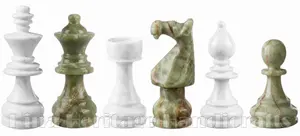 Natural Green Onyx and White Marble Chess Pieces Set - Artisan Crafted Staunton Chessmen for 16-Inch to 18-Inch Boards