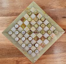 Luxury Green Onyx and White Onyx Checkers Set – Handcrafted Stone Game Board for Elegant Play