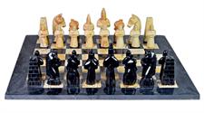 Luxurious Black & Burma Teak Marble Chess Set | Royal Bishop Series | Handcrafted Stone Chessboard & Pieces | Faux Leather Storage Box