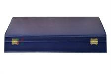 Navy Blue PU Leather Chess Set Storage Box - Elegant Organizer for Chess Pieces and Board