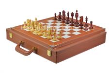Premium Leather Reversible Game Board – Dual-Sided Chess and Backgammon Set with Imperium Series Handcrafted Wooden Chess Pieces and Wooden checkers Elegant PU Leather Storage Box