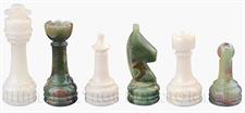 White Marble & Green Onyx Natural Stone Chess Set With Rustic Series Chess Pieces 