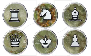 Handcrafted Green Onyx and White Marble Chess & Checkers Set