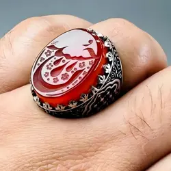 Genuine Red Aqeeq Ring Engraved with "Ya Hussain (a.s)"