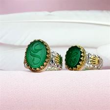 Pure Silver Sabz Aqeeq Ring – Imam Ali & Fatima Calligraphy