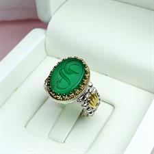 Pure Silver Sabz Aqeeq Ring – Imam Ali & Fatima Calligraphy