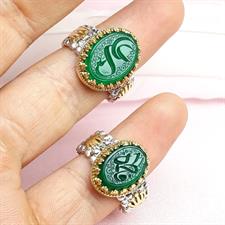 Pure Silver Sabz Aqeeq Ring – Imam Ali & Fatima Calligraphy