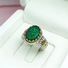 Pure Silver Sabz Aqeeq Ring – Imam Ali & Fatima Calligraphy