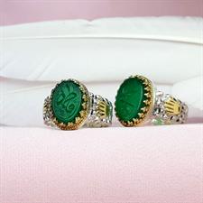 Pure Silver Sabz Aqeeq Ring – Imam Ali & Fatima Calligraphy