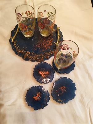 Royal Blue Tray & Coasters
