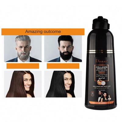 Disaar Collagen Argan Oil Speedy Hair Color Shampoo Cover Gray & White Hair Natural Black Hair Dye Shampoo Repair Damaged 400m