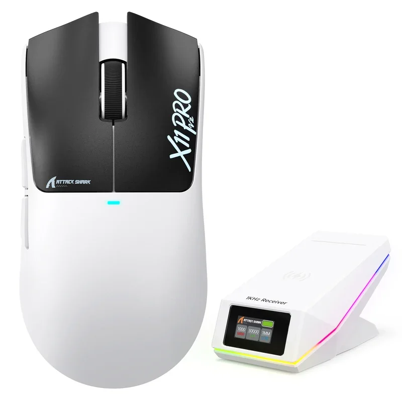 Attack Shark X11 Pro V2 Wireless Gaming Mouse with TFT Display Charging Dock - Black + White