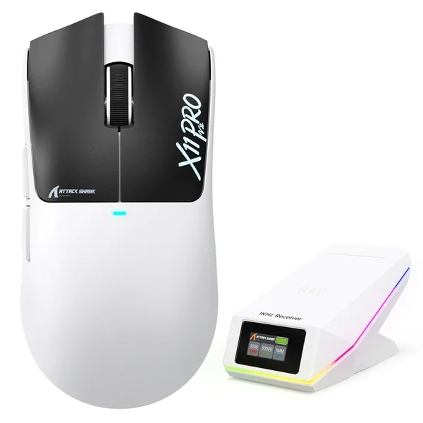 Attack Shark X11 Pro V2 Wireless Gaming Mouse with TFT Display Charging Dock - Black + White