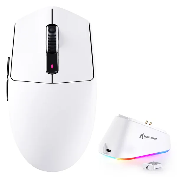 Attack Shark G3 Pro Tri Mode Wireless Gaming Mouse with Dock - White 