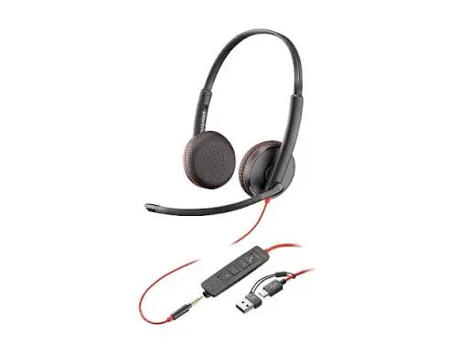 Plantronics Blackwire C3225 Duo UC Headset and USB- A connection +3.5mm Jack Plug 