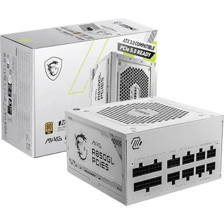 MSI MAG A850 850W 80 Plus Gold PCIE5 Gaming Power Supply - White 
