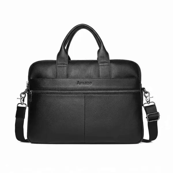 Amaze A925 15.6'' Office Mate Leather Laptop Bag - Black - Brown 
