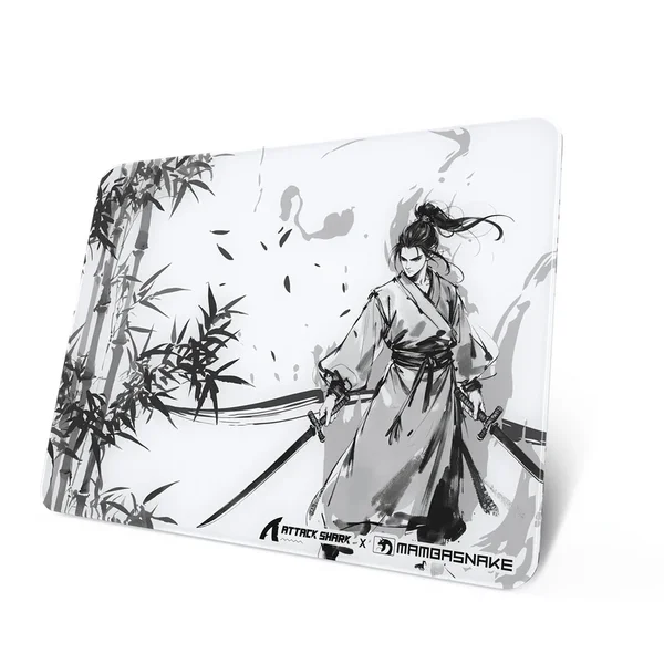 Attack Shark CM05 Tempered Glass Gaming Mousepad - Black Warrior - Black Contours - White Contours - Black - White 