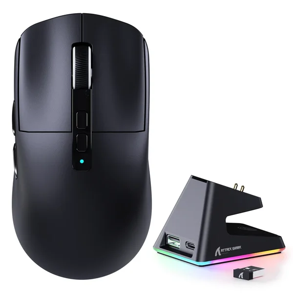 Attack Shark X6 Tri Mode Gaming Mouse with Charging Dock - Black 