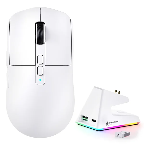 Attack Shark X6 Tri Mode Gaming Mouse with Charging Dock - White 
