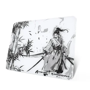 Attack Shark CM05 Tempered Glass Gaming Mousepad - Black Warrior - Black Contours - White Contours - Black - White 
