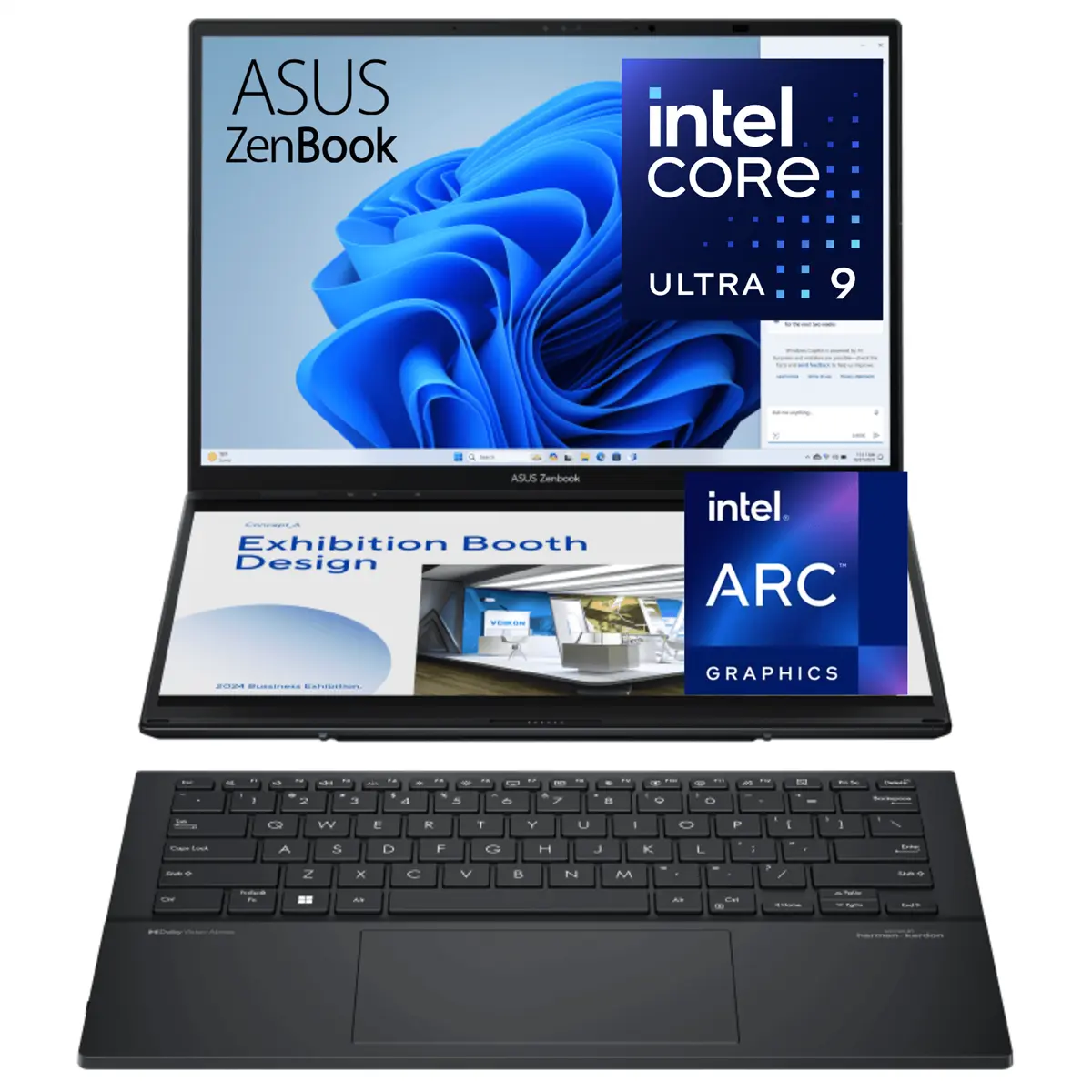 Asus ZenBook Duo UX8406CA-PS99T Intel Core Ultra 9 285H 32GB 1TB SSD 14" WUXGA 3K OLED Touchscreen Display Intel Graphics Backlit KB Win11 Inkwell Grey 