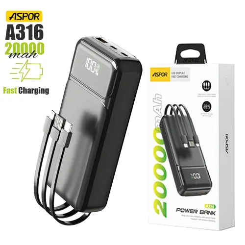 ASPOR A316 20000MAH POWER BANK (BLACK)