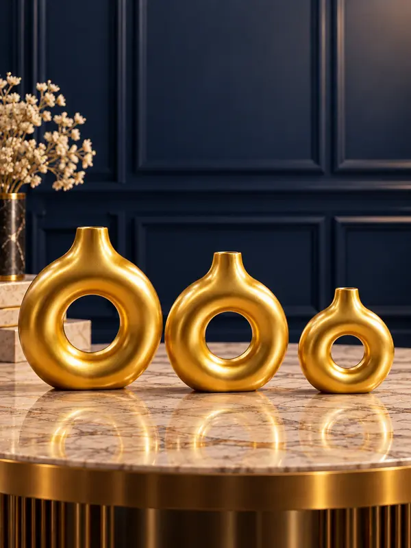 Metallic Gold Ceramic Doughnut Vase