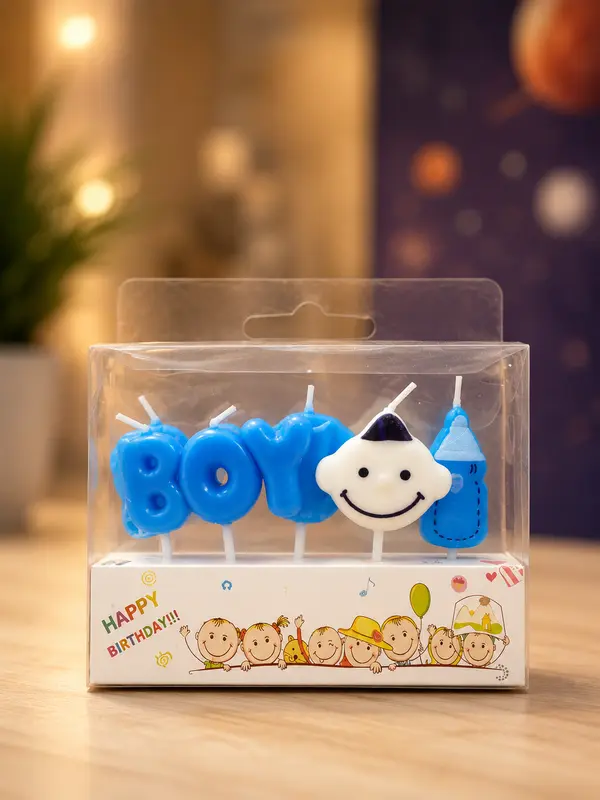 Cute "BOY" Letter and Baby Face Cake Candles
