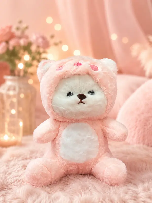 Soft Stuffed Bear with Pink Hood