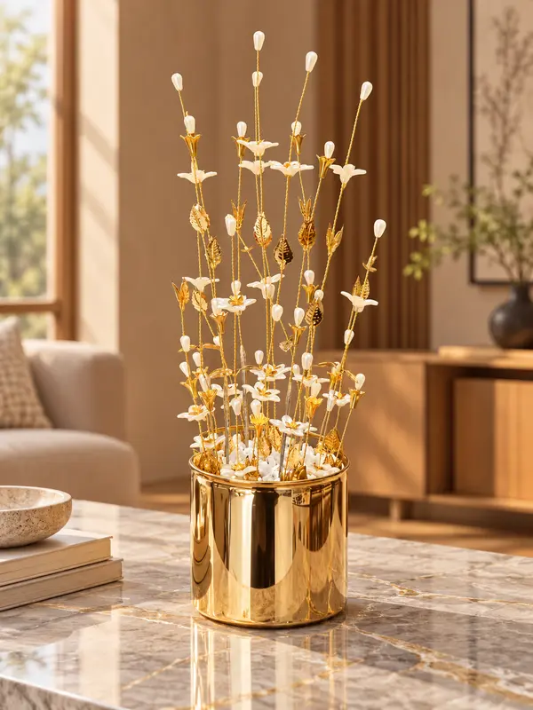 Metallic Gold Pearl Flower Planter