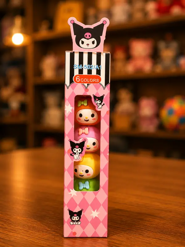 Kuromi Themed 6-Color Multi-Ink Highlighters
