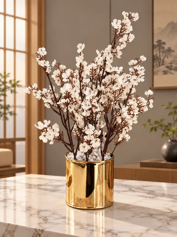 Luxury White Floral Golden Pot