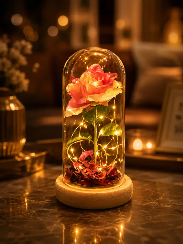 Glass Flower Dome - Pink