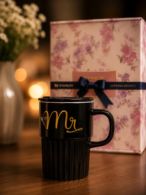 Mr Ceramic Coffee Mug – Premium Black Ribbed Mug