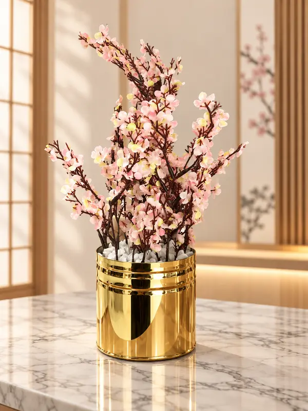 Elegant Pink Sakura Gold Planter