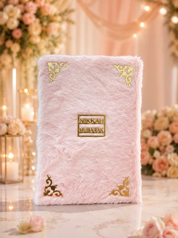 Pink Fur Trimmed Nikkah Book