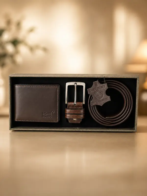Brown Leather Belt & Wallet Combo