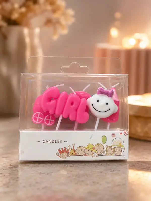 Cute "GIRL" Letter and Baby Face Cake Candles