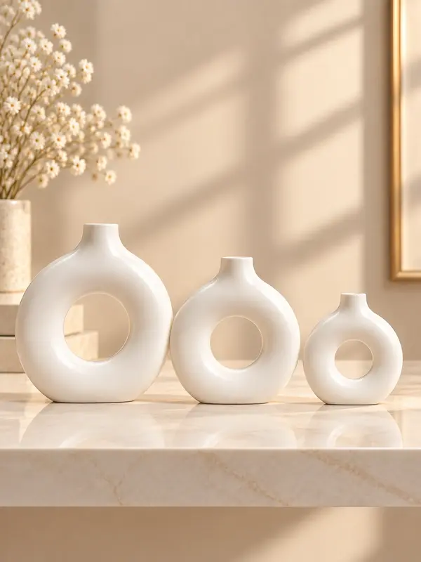 Modern White Donut Vase Trio