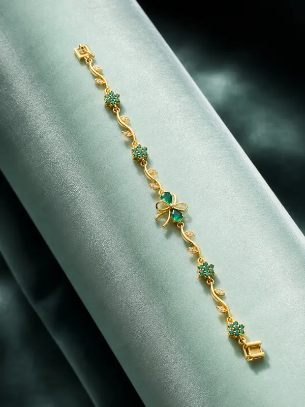Golden Emerald Floral Vine Bracelet