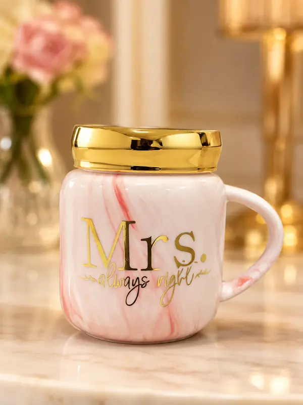 "Mrs. Always Right" Ceramic Cup with Metallic Gold Cover