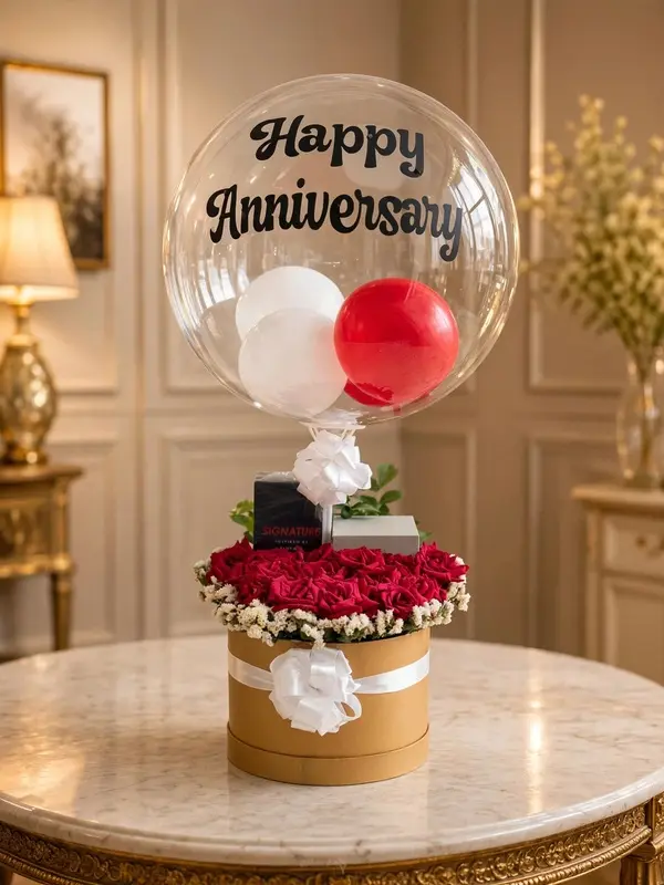 Romantic Anniversary Gift Set with Roses and Balloon