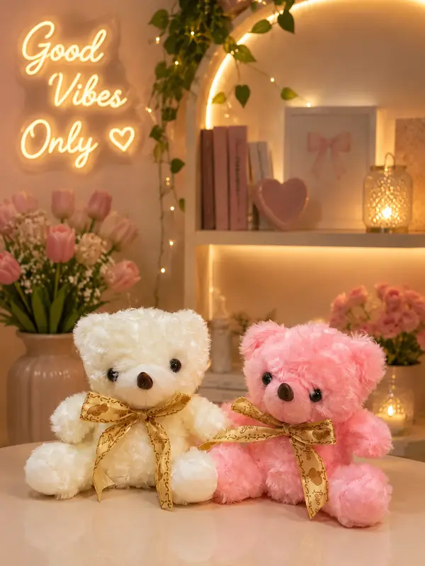 Lovely Couple Teddy Bears – Pink & White