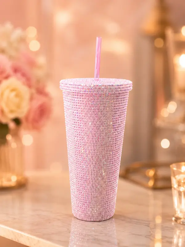 Pink Shimmer Studded Tumbler